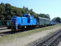 Ein Gbs und einen Res-x hatte die PRESS 363 029,am 27.Juli 2018,in Putbus,am Haken.