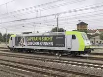 Angermünde am 11. Juli 2018, im Durchfahrbereich  steht 91 80 6185 548-5 D-ITL zur Personalsuche.

