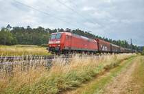 145 037-8 ist am 11.07.2018 mit einen Schiebewandzug in Richtung Würzburg unterwegs,gesehen bei Dörfle.