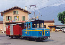 Bex-Villars-Bretaye BVB/TPC.
Te 2/2 42 anlässlich einer Rangierfahrt mit dem Salzwagen K 111 auf dem Bahnhofplatz Bex im August 1993.
Salzzüge sind längst Geschichte. Der Te 2/2 42 wurde leider abgebrochen.
Foto: Walter Ruetsch