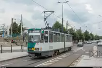 Ex-Potsdamer Tatra-Wagen 73 am 9. Juli 2018 auf der Linie 102 der Strassenbahn Cluj-Napoca am Bahnhofsplatz.

