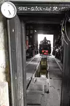 In Rekordzeit war der Verschub und das Rüsten der  Alten/ Jungen   Dame beendet. Einfahrt von 764.411 R in das Museumsheizhaus Stainz am 1.August 2018
