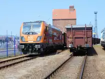 Die HSL 187 500,am 03.August 2018,im Stralsunder Nordhafen.Aufnahme durch das Hafentor.