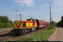Kohlezug vom Kraftwerk Schkopau nach Wählitz zum Braunkohlerevier Profen mit 275 218 (MaK G 1206 | Lok 218) der Mitteldeutschen Eisenbahn GmbH (MEG) fährt in Großkorbetha auf der Bahnstrecke Großkorbetha–Deuben (6812).
[10.5.2018 | 9:15 Uhr]