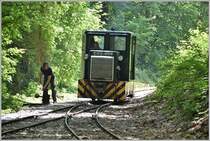 Lillafüredi Állami Erdei Vasút (LÁEV). Auf einer Lichtung in Mahoca befindet sich ein Umfahrungsgleis und sonst nichts. (13.06.2018)