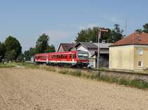 Die 628 556 als REX nach Freilassing am 03.08.2018 unterwegs bei Mauerkirchen.