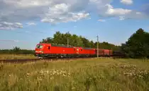 193 334-0 und 193 315-9 in Doppeltraktion der DB Cargo, unterwegs in Richtung Hamburg. 3km östlich von Büchen, 30.07.2018.