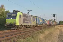 BLS Cargo 485 009 @ Bickenbach am 03.08.2018.  Bewässerungsfeldwirtschaft erzeugt eine Nebeleffekt.