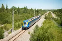 Ein Norrtåg-Regionaltriebzug am 12.06.2018 zwischen Rundvik und Husum in Richtung Örnsköldsvik