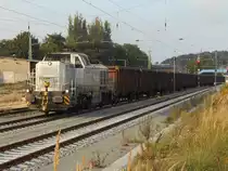 Vossloh 4185 013 mit dem am Sonntag fahrenden Kreidezug,am 19.August 2018,bei der Ausfahrt aus Bergen/Rügen.