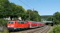 111 149 zieht einen RE4 Dortmund - Aachen durch Wuppertal Sonnborn. Aufgenommen am 2.7.2018 15:09