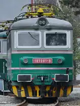Die Elektrolokomotive 181 001-9 Anfang April 2018 im Eisenbahnmuseum Lužná u Rakovníka.