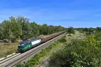 193 723 mit einem Holzzug am 12.08.2018 bei Strasshof an der Nordbahn. 