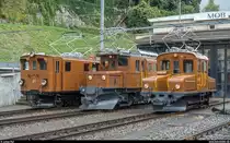 Berninabahn zu Gast bei der Chemin de fer-musée Blonay-Chamby. <br>
Am 25. August 2018 fand eine Aufstellung der vier gegenwärtig bei der BC weilenden Berninabahn-Fahrzeuge vor dem MOB-Depot in Montreux statt. Neben den BC-Fahrzeugen ABe 4/4 35 und der neu restaurierten Ge 4/4 81, sind in diesem Sommer von der RhB das Bernina-Krokodil Ge 4/4 182 und das wieder erbraunte  Eseli  Ge 2/2 161 zu Gast.