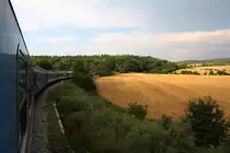 Streckenabschnitt der Bahnlinie Brno - Jihlava zwischen den Stationen Rapotice und Kralice nad Oslavou am 28.Juli 2018.