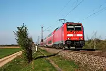 Am 07.04.2017 fuhr 146 206 als RE nach Basel SBB, als sie auf Höhe von Hügelheim in Richtung Schweiz fuhr.