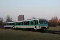 Ein Museumsfahrzeug der Baureihe VT628 aus Lübeck verlässt anlässlich einer Sonderfahrt das Technikmuseum in Berlin und macht sich auf den Rückweg am Abend  des 24.3.18