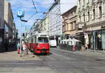 Wien Wiener Linien SL 49 (E1 4552 (Bombardier-Rotax 1976)) XIV, Penzing, Breitensee, Hütteldorfer Straße / Reinlgasse / Breitenseer Straße am 29. Juni 2017.