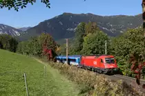 Nach längeren schnippeln geht die schöne Herbstfotostelle unterhalb Küb jetzt auch wieder,hier mit RJ-75 und 1216.240 am 6.10.18