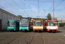 VGF Fahrzeugparade zum Jubiläum 50 Jahre U-Bahn Frankfurt am Main am 06.10.18 in Heddernheim mit Bombardier U5 Wagen 610, Siemens U4 Wagen 511, Düwag U3 Wagen 151 und Düwag U2 Wagen 303 