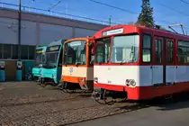 VGF Fahrzeugparade zum Jubiläum 50 Jahre U-Bahn Frankfurt am Main am 06.10.18 in Heddernheim mit Bombardier U5 Wagen 610, Siemens U4 Wagen 511, Düwag U3 Wagen 151 und Düwag U2 Wagen 303 