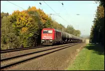 Rhein Cargo Lok 185604 kam am 9.10.2018 um 16.52 Uhr mit einem Tankwagen Zug in Richtung Münster fahrend durch die Bauernschaft Schollbruch in Lengerich.
