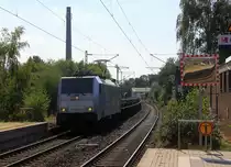 186 291-1 von Lineas/Railpool  kommt aus Richtung aus Richtung Aachen-West,Laurensberg,Richterich,Kohlscheid,Herzogenrath,Hofstadt,Finkenrath,Rimburg,Übach-Palenberg,Zweibrüggen,Frelenberg,Geilenkirchen,Süggerrath,Lindern,Brachelen,Hückelhoven-Baal,Baal mit einem Coilleerzug aus Kinkempois(B) nach Duisburg-Wedau(D) und fährt durch Erkelenz in Richtung Herrath,Beckrath,Wickrath.
Aufgenommen vom Bahnsteig 1 in Erkelenz. 
Bei Sommerwetter am Nachmittag vom 14.9.2018.