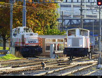 Sersa - Am  843 152-0 und Tm 2/2  232 118-0 in Aarberg bei Rangierarbeiten für die Zuckerrüben am 12.10.2018