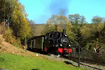 99 4511-4 zieht den P14115 in den Bahnhof von Jöhstadt.