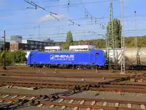 186 269-7 von Rhenus-Logistik  kommt mit einem Silozug aus Augsburg (D) nach Herentals(B) und kommt aus Köln-Süd,Köln-West,Köln-Ehrenfeld,Kerpen,Horrem,Buir,Merzenich,Düren,Langerwehe,Eschweiler-Hbf,Stolberg-Hbf(Rheinland)Aachen-Eilendorf,Aachen-Rothe-Erde,Aachen-Hbf,Aachen-Schanz und fährt in Aachen-West ein.
Aufgenommen vom Bahnsteig 2 in Aachen-West. 
Bei Sommerwetter am Nachmittag vom 19.9.2018. 