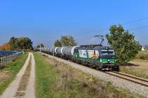 193 207 mit einem Kesselzug am 16.10.2018 bei Wallersdorf. 