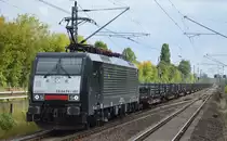 DB Cargo Deutschland AG mit der polnischen MRCE Dispo  ES 64 F4-457  [NVR-Number: 91 51 5170 031-6 PL-DISPO]  und einem Ganzzug Drehgestell-Flachwagen mit Schienen beladen am 05.09.18 Bf. Berlin-Hohenschönhausen.