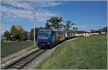 Die MOB Ge 4/4 8002 mit dem IR 2115 von Zweisimmen nach Montreux bei der Durchfahrt in Chatelard VD.
22. Aug. 2018