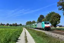 186 123 mit einem Autozug am 16.09.2018 bei Langenisarhofen. 