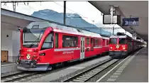 Eçin Neuer 2.Kl. Steuerwagen Bt52804 und R1964 nach Scuol-Tarasp mit Ge 4/4 II 618  Bergün/Bravuogn  in Samedan. (18.10.2018)