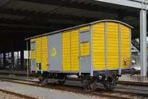 Güterwagen K2 steht auf einem Nebengleis im Dreispitz Areal. Die Aufnahme stammt vom 23.10.2018.