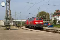 Doppel 218 mit dem nachmittäglichen EuroCity in Lindau Hbf. 218 419-0.
16.9.18