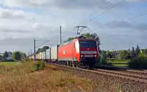 Am 03.10.18 schleppte 145 043 einen Containerzug für ihren neuen Eigentümer MEG durch Jeßnitz Richtung Dessau.