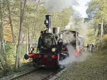 Nach dem Rangieren mit Unterstützung des Rottenkraftwagen 53 392 der DGEG steht nun die Lokomotive Speyerbach mit dem Kuckucksbähnel zur Rückfahrt von Breitenstein  nach Neustadt/Weinstraße bereit..