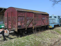 Ein Gedeckter Güterwagen, gesehen Anfang April 2018 in der Nähe des Sächsischen Eisenbahnmuseum Chemnitz-Hilbersdorf.