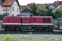 Das  Harzkamel  199 861-6 rangiert Anfang August 2018 im Bahnhof Wernigerode.