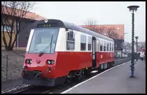 Am 27.3.1999 fand im Bahnhof Wernigerode anläßlich 100 Jahre HSB eine Fahrzeugschau statt.
Dazu gehörte auch der moderne Schmalspur Triebwagen der HSB 187016.
