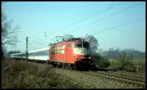 103153 hat einen stilreinen Interregio am Haken, als sie hier am 2.4.1999 damit um 9.50 Uhr die Landesgrenze von NRW zu Niedersachsen bei Hasbergen erreicht. 