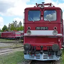 Die Elektrolokomotive 251 012-1 stand Mitte August 2018 im Eisenbahnmuseum Weimar.