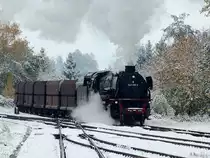 042 018-2 bzw. 041 018, passiert mit Erzwagen als SGAG48483 bei vorwinterlicher Landschaft die Weichen des Bhf. Ried; 121028