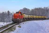 Der vergangene Winter brachte einiges an Schnee so auch an diesem 16.Jänner diesen Jahres. 
Hier auf der Leibenfelder Höhe donnert 2170.000 mit einem beladenen Abraumzug nach Deutschlandsberg. 
