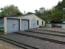 Der Lokschuppen der Parkeisenbahn Auensee in Leipzig, am 22.07.2018.