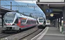 Einmal links und einmal rechts um den Säntis. Die beiden S4 begenen sich in Sargans. 526 051-8 und 526 063-3. (24.11.2018)