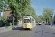 København / Kopenhagen Københavns Sporveje SL 16 (DÜWAG/KIepe-GT6 877) København NV, Bispebjerg, Frederiksborgvej / Rådvadsvej am 8. Juni 1969. - Scan eines Farbnegativs. Film: Kodak Kodacolor X.