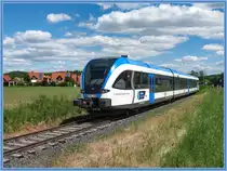 17ter Mai 2012. 
Wohl ein Bild das sich nicht so bald wieder ergeben wird. 
GTW 08 rollt auf den legendären Schienen der Sulmtalbahn  bis zum Anschlag  
